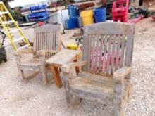 2 WOODEN CHAIRS & SMALL TABLE