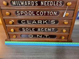 Antique Clarks 6-Drawer Spool Cabinet with Orig. Glass Drawer Fronts