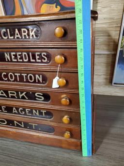 Antique Clarks 6-Drawer Spool Cabinet with Orig. Glass Drawer Fronts