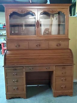 Vintage Rosewood Roll Top Desk with Top Book Case