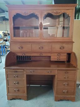 Vintage Rosewood Roll Top Desk with Top Book Case