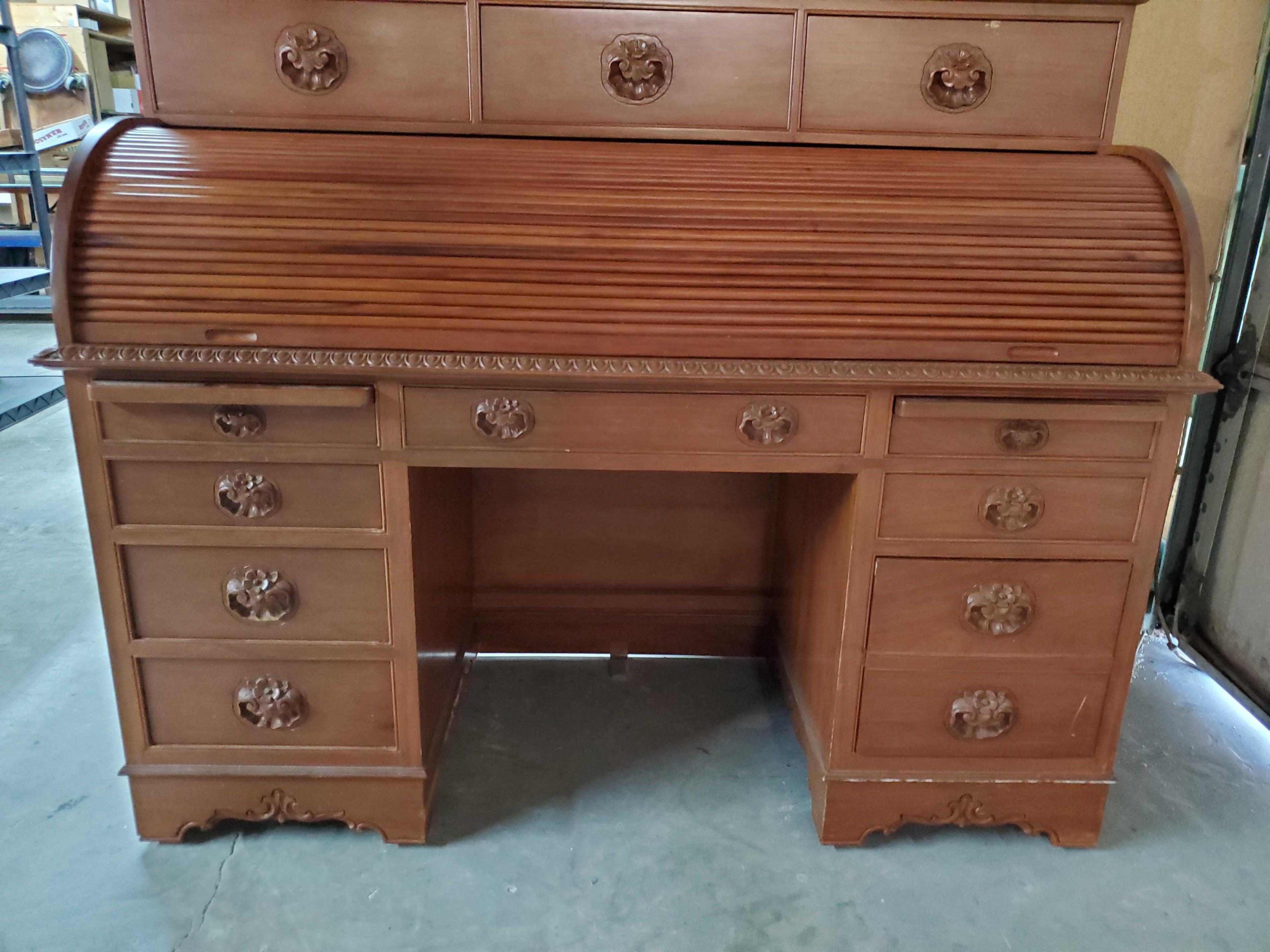 Vintage Rosewood Roll Top Desk with Top Book Case
