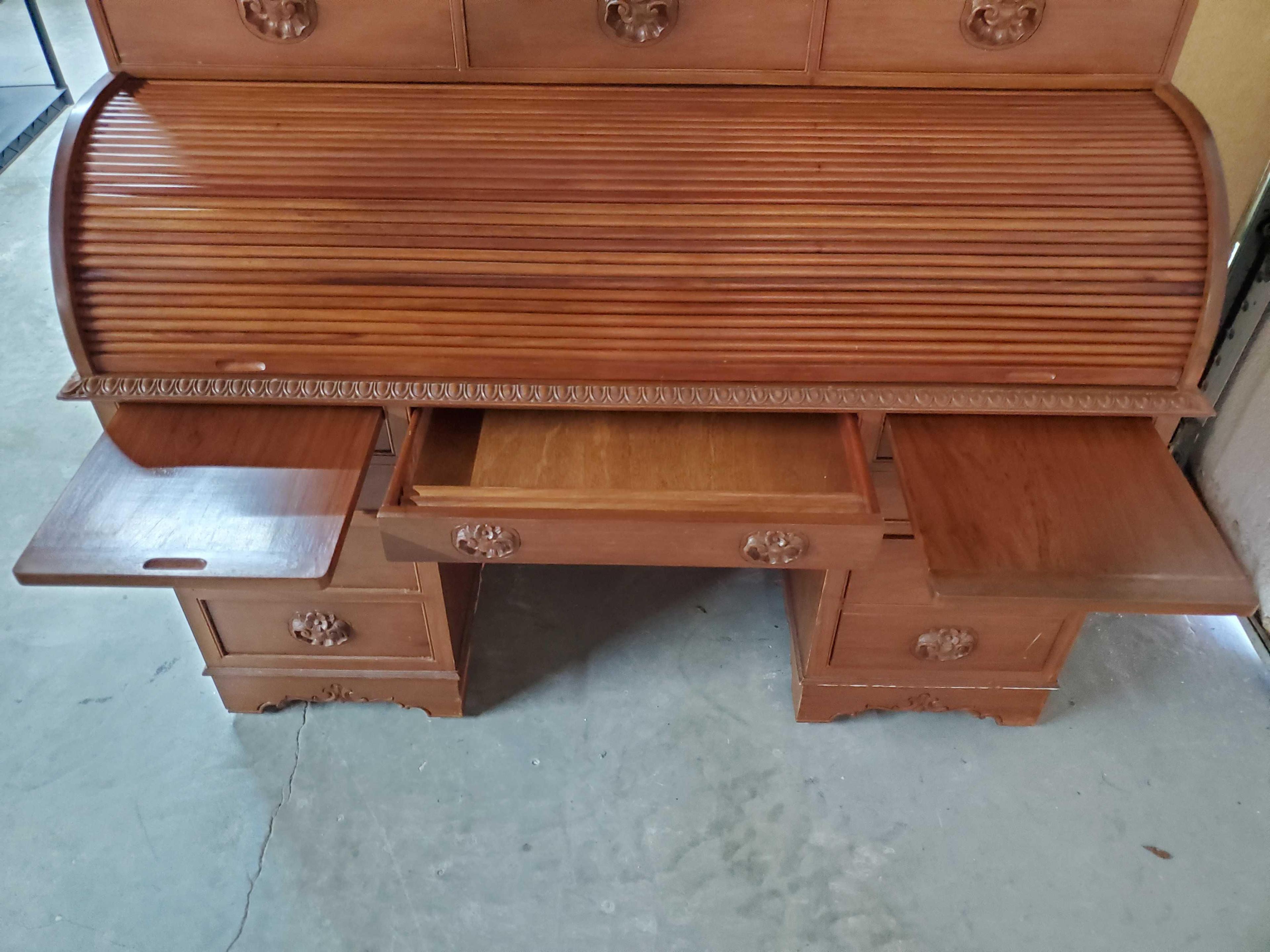 Vintage Rosewood Roll Top Desk with Top Book Case