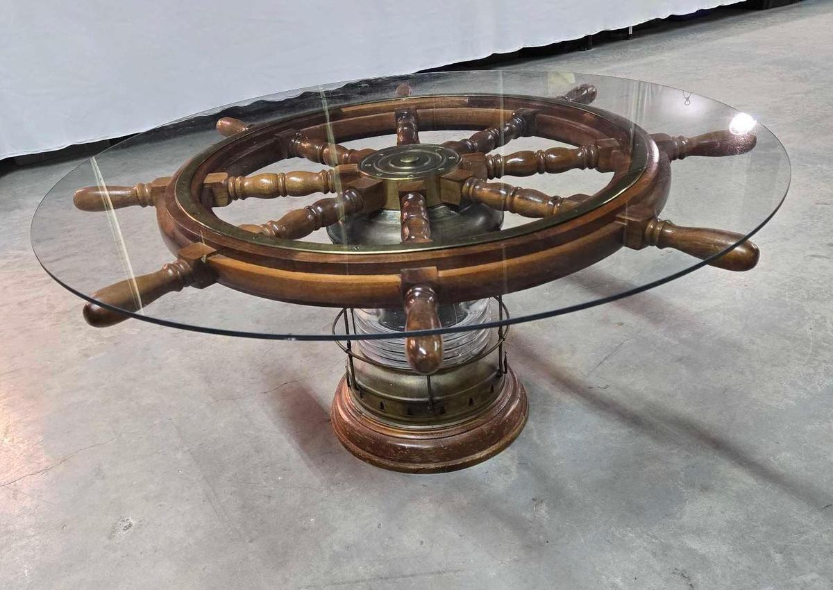 Ships Wheel Coffee Table with Light Base