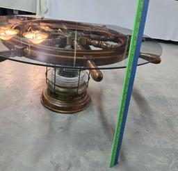 Ships Wheel Coffee Table with Light Base
