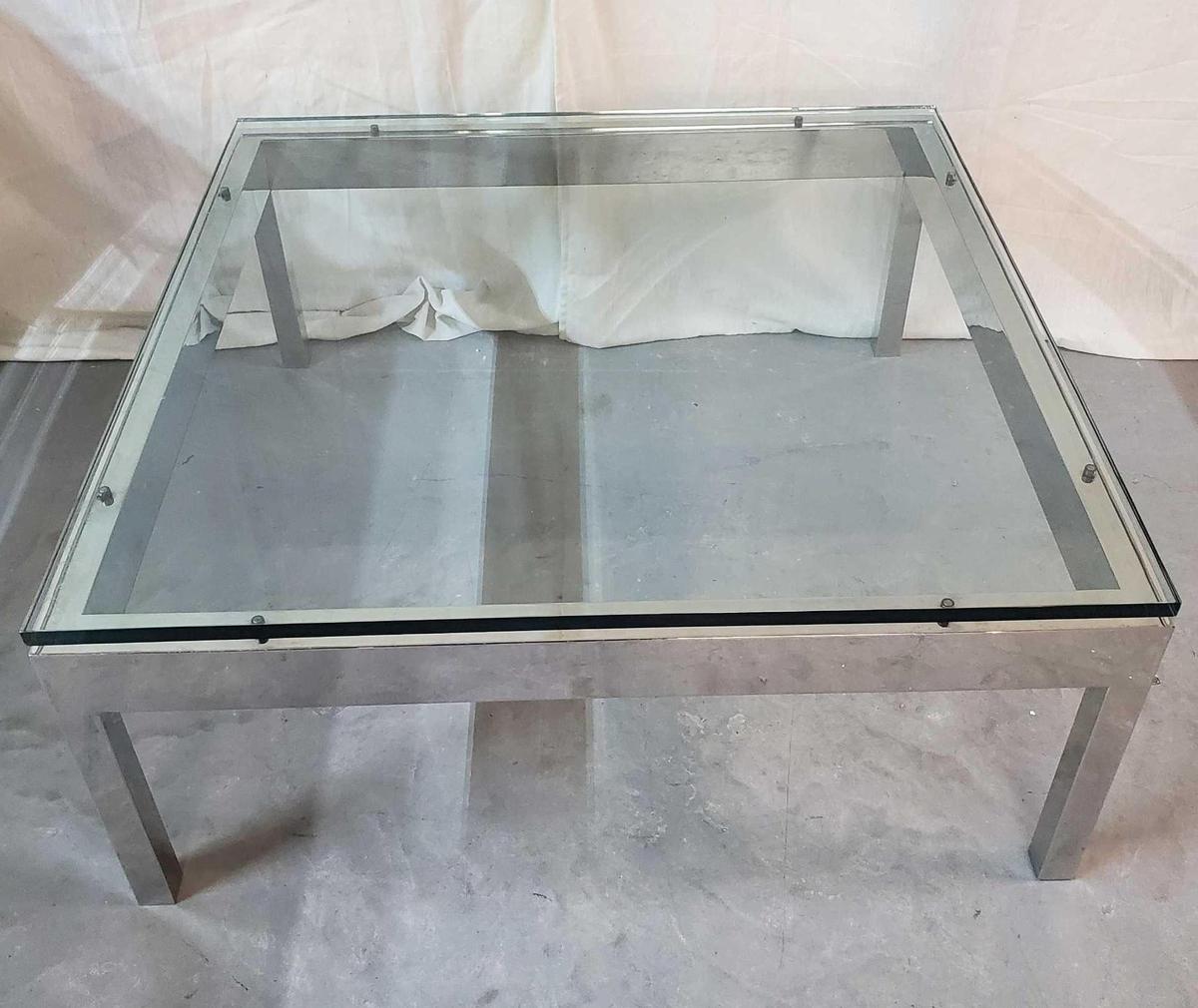 Mid Century Modern Chrome And 5/8" Glass Milo Baughman Style Coffee Table