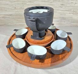 Great Danish Modern Rotating Cast Iron Fondue Set