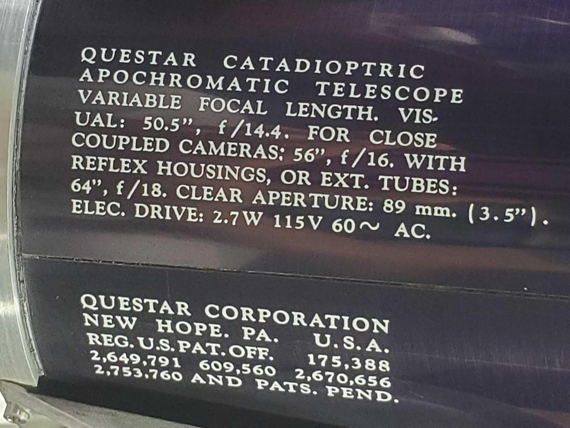 Questar Catadioptric Apochromatic Telescope 3 1/2" With Linhof Tripod Stand