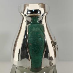 Los Castillo Mosaico Azteca Silver Plate Mixed Metal Bird & Flower Inlaid Lapis Malachite Pitcher