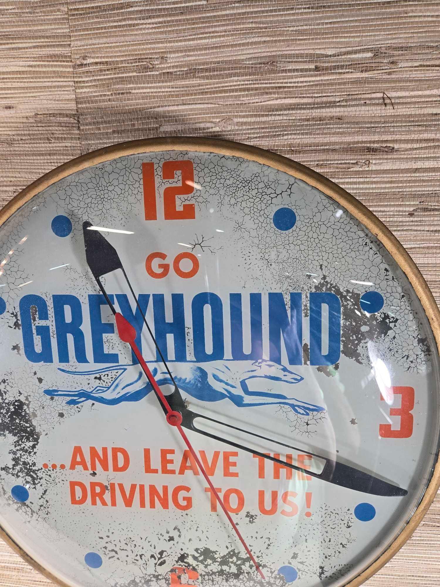 Lighted Advertising Go Greyhound Bus ...And Leave The Driving To Us PAM Clock