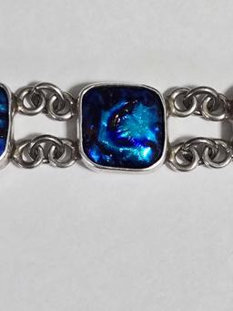 Beautiful Dichoric Art Glass Sterling Silver Bracelet