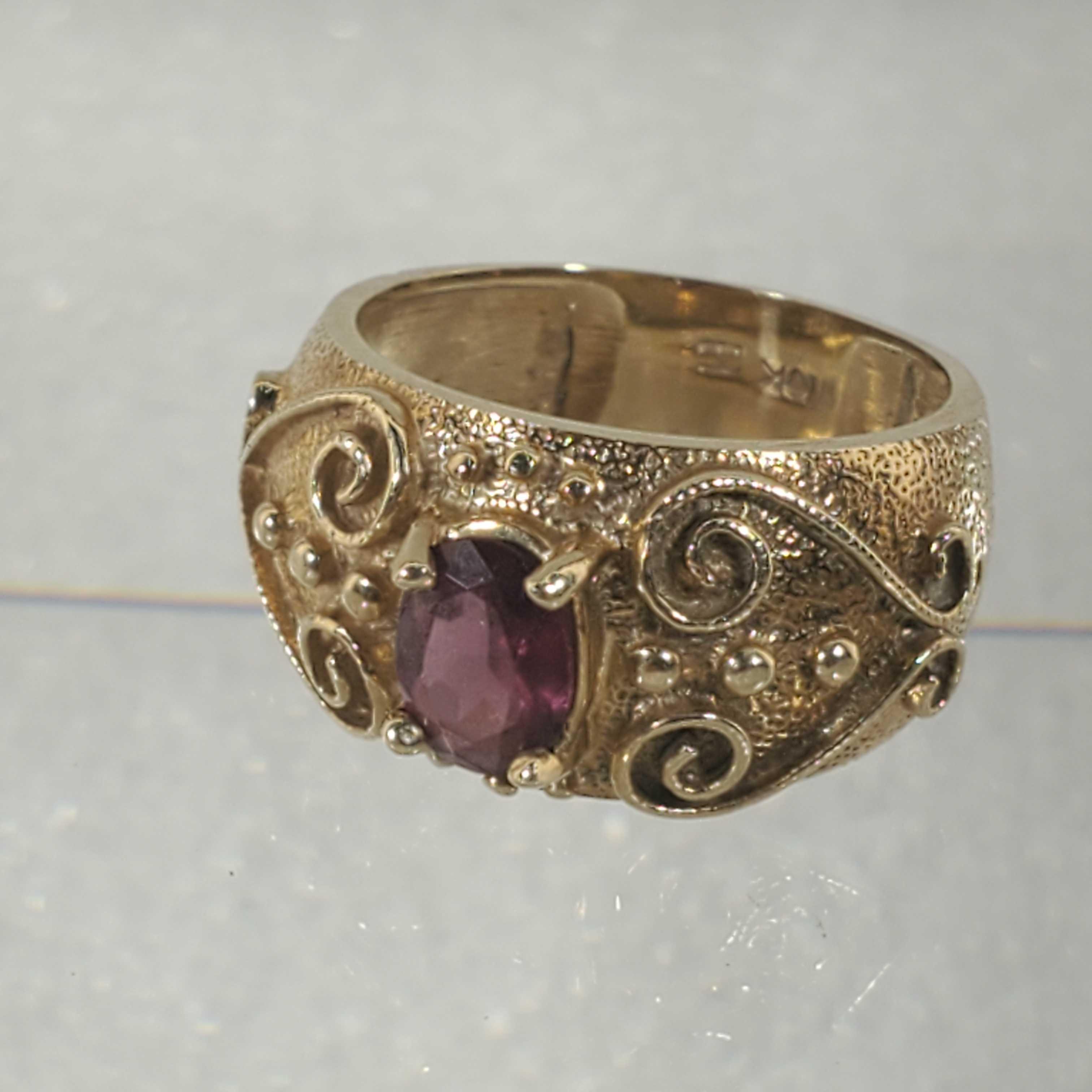 2 - 10K Rings; Rose Gold Band And Yellow Gold & Garnet Rings