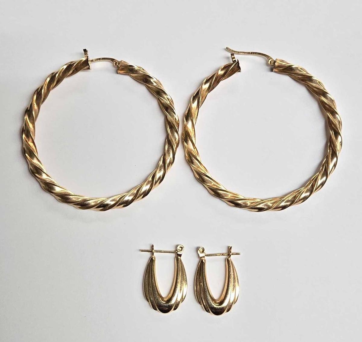 2 Pair of 14k Gold Hoop Earrings