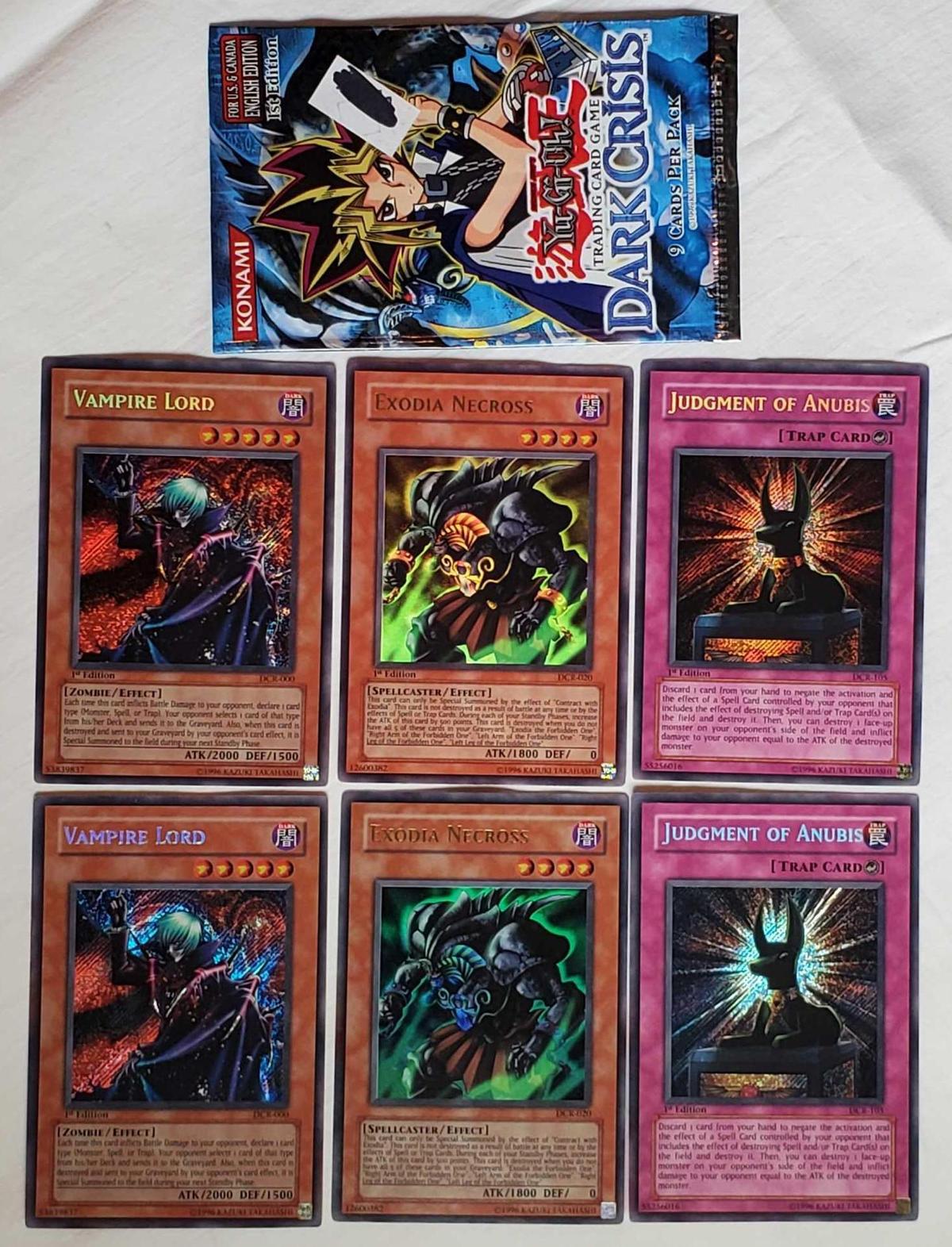 3 Pairs of Dark Crisis 2003/4 Yugioh Secret and Ultra Rare Trading Cards, Most First Edition