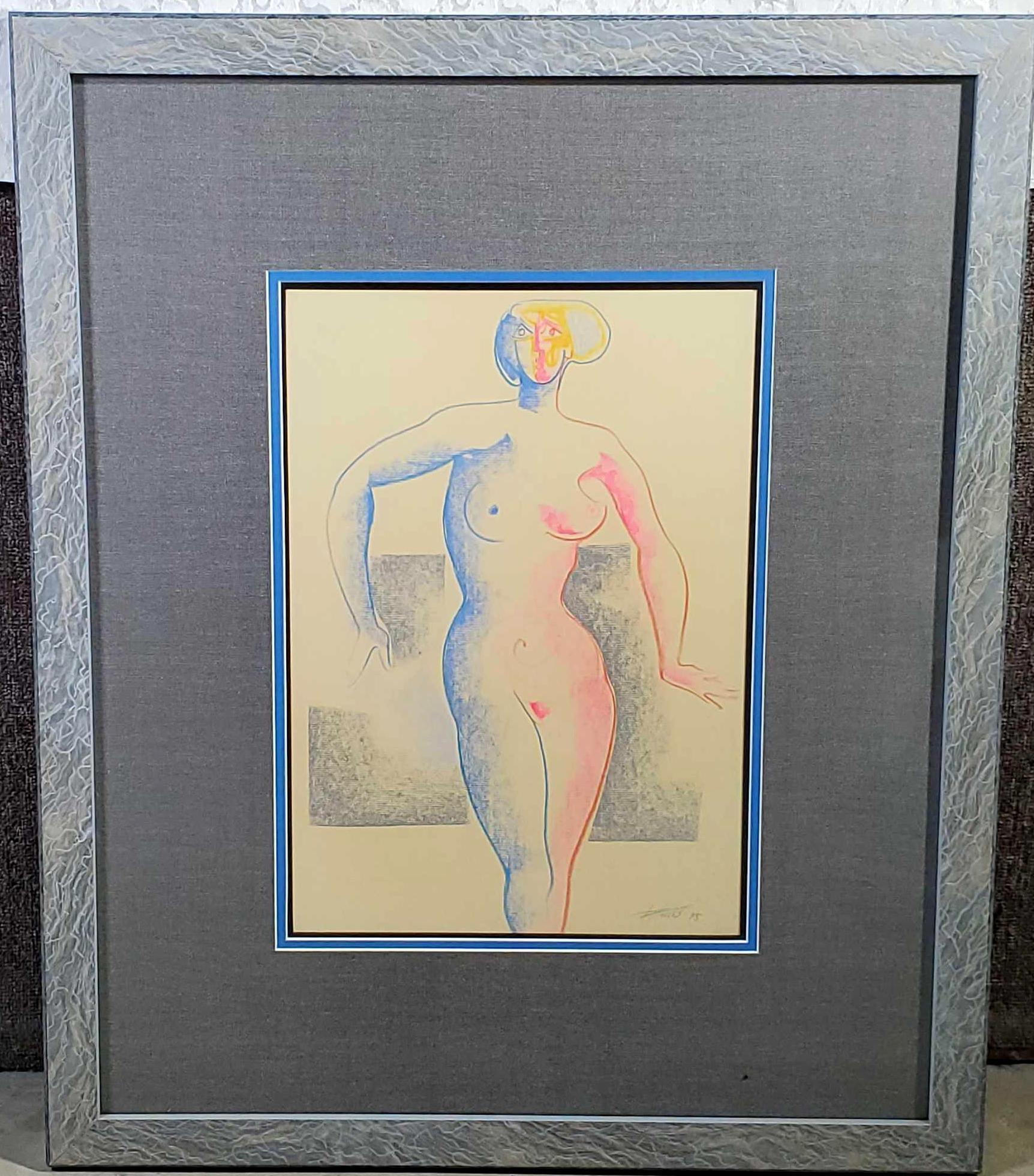 Helmut Preiss Picasso-esque Pastel Figure Drawing