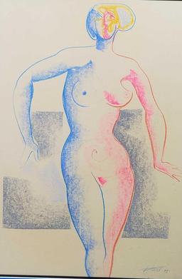 Helmut Preiss Picasso-esque Pastel Figure Drawing