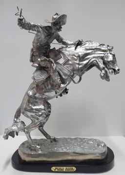 After Frederic Remington " Bronco Buster" Bronze With Silver Patina