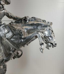 After Frederic Remington " Bronco Buster" Bronze With Silver Patina