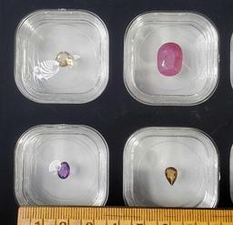 Tray Lot of 32 Facet Cut Mixed Gemstones in Display Case