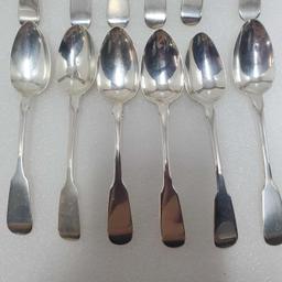 12 Sterling Silver 19th C. English Fiddleback Tea Spoons 5 5/8" Vairious Makers & Dates