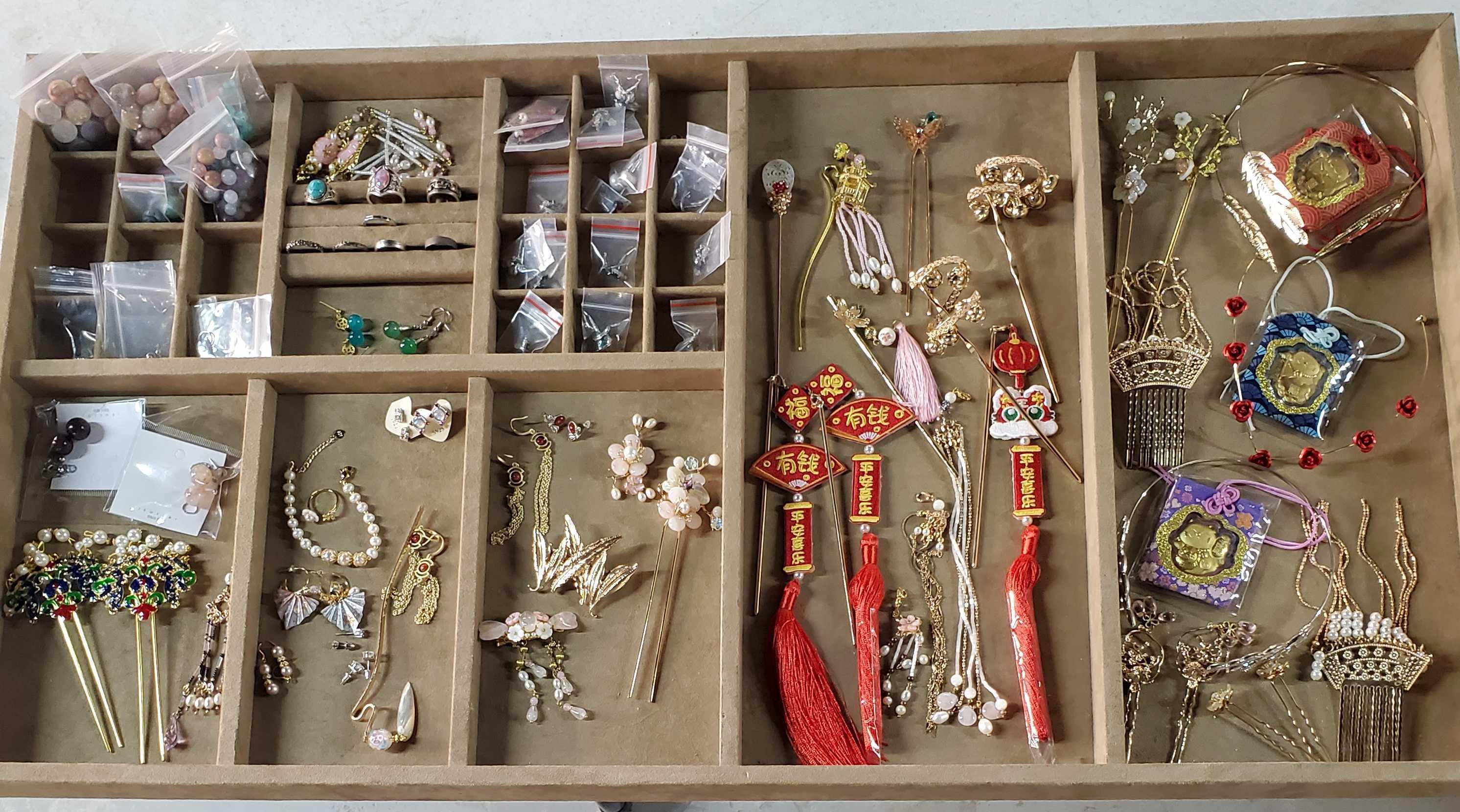 Estate Lot Of Chinese Hand Carved Hardstone And Costume Jewelry