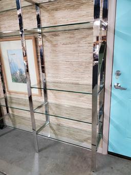 Modern Chrome & Glass Wall Shelf Unit By Schweitzer, Rosen, Baughman, Pace Collection