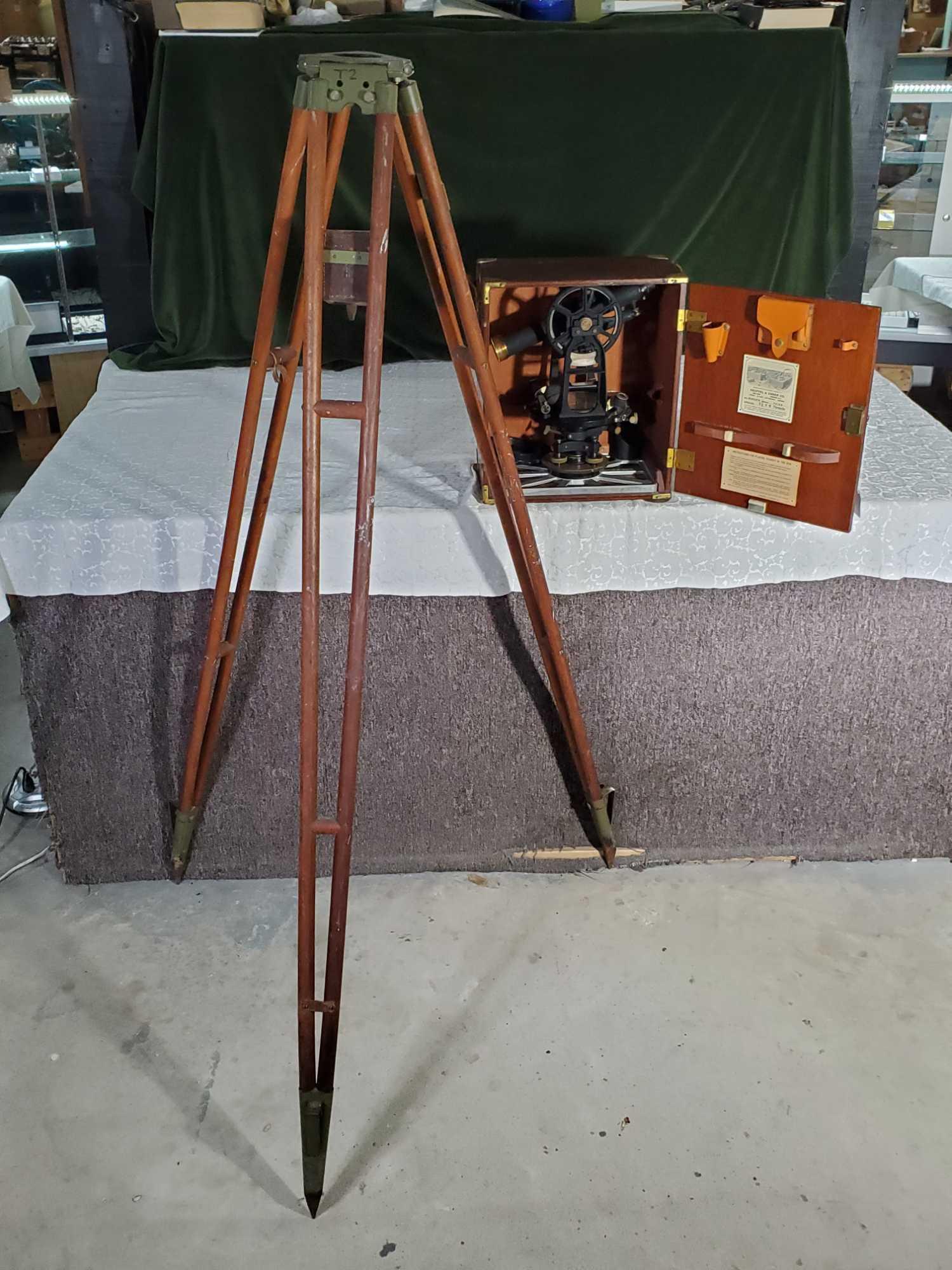 Rare Antique Keuffel And Esser Co. T-34 Transit Survey Instrument With Original Box And Tripod