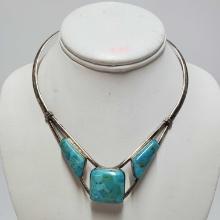 Vintage Jay King Desert Rose Trading Sterling Silver & Turquoise Collar Necklace