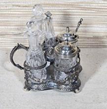 Antique Individual Silver Plate Condiment Cruet Set