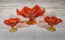 Viking 3 Pc. Vintage Amberina/ Atomic Orange 6 Petal Console Set