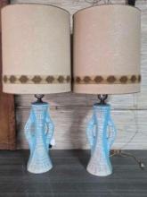 Pair of Mid Century Ceramic Turquoise with Gold Lamps by C. Miller