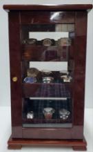 18 Count Free Standing Watch Case W/ 12 Watches Invicta, Bandini, Burett, Brizo, Swiss Legend, Plus