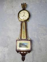 1940s Chelsea Mount Vernon Banjo Wall Clock With Brass Eagle Crest 32" For Repair