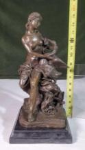 20th C. Leda and the Swan Greek Mythology Bronze Sculpture Unsigned