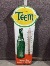 Vintage TEEM Lemon Lime Soda Thermometer Tin Sign 28" Great Color