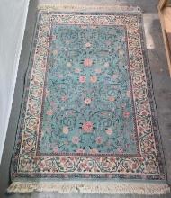 French Style Wool Carpet Soft Aqua Green & Pink