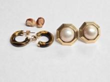 3 Pair of 14k Gold Pierced Earrings