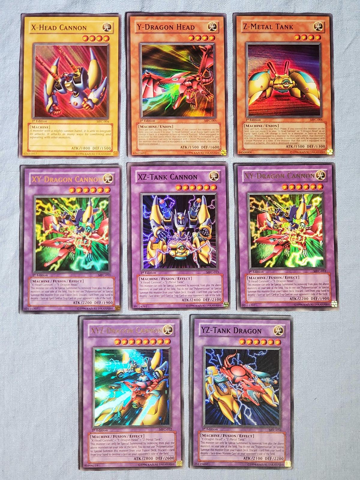 8 Yu-Gi-Oh! 2003 Magician's Force 1st Edition X,Y, and Z Dragon, Tank and Cannon Cards