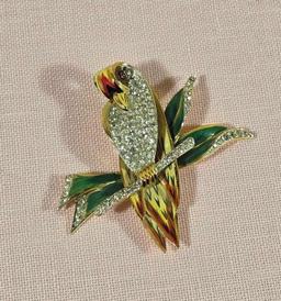 1940's Sterling Silver Coro Craft Enamel Parrot Fur Clip
