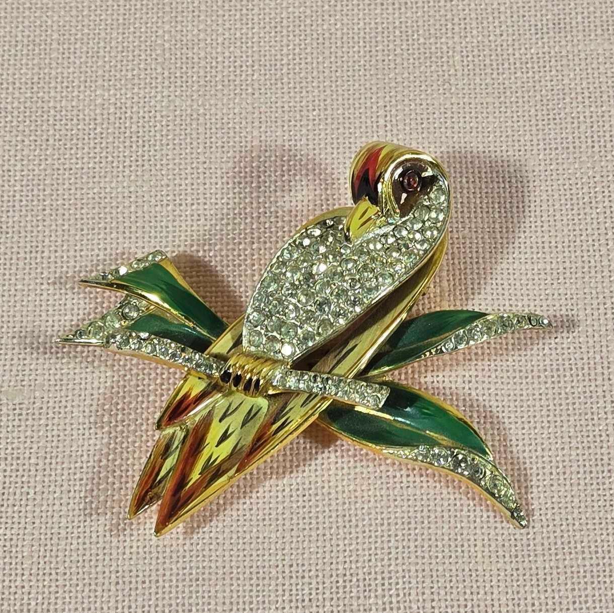 1940's Sterling Silver Coro Craft Enamel Parrot Fur Clip