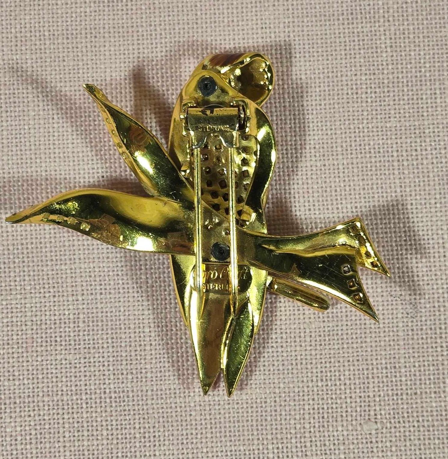 1940's Sterling Silver Coro Craft Enamel Parrot Fur Clip