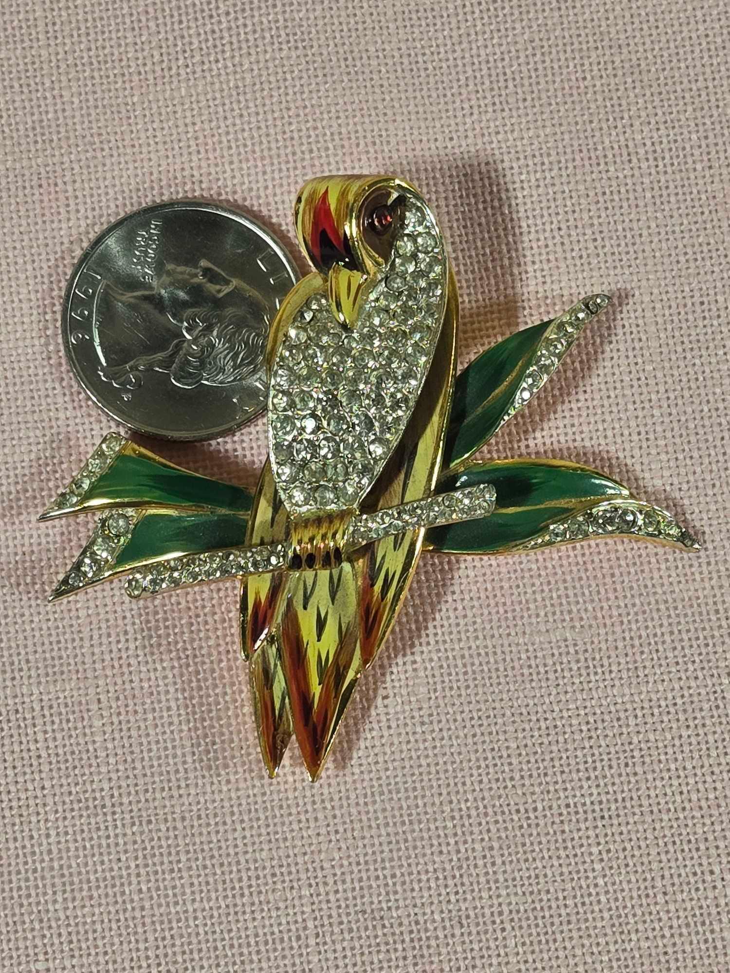 1940's Sterling Silver Coro Craft Enamel Parrot Fur Clip