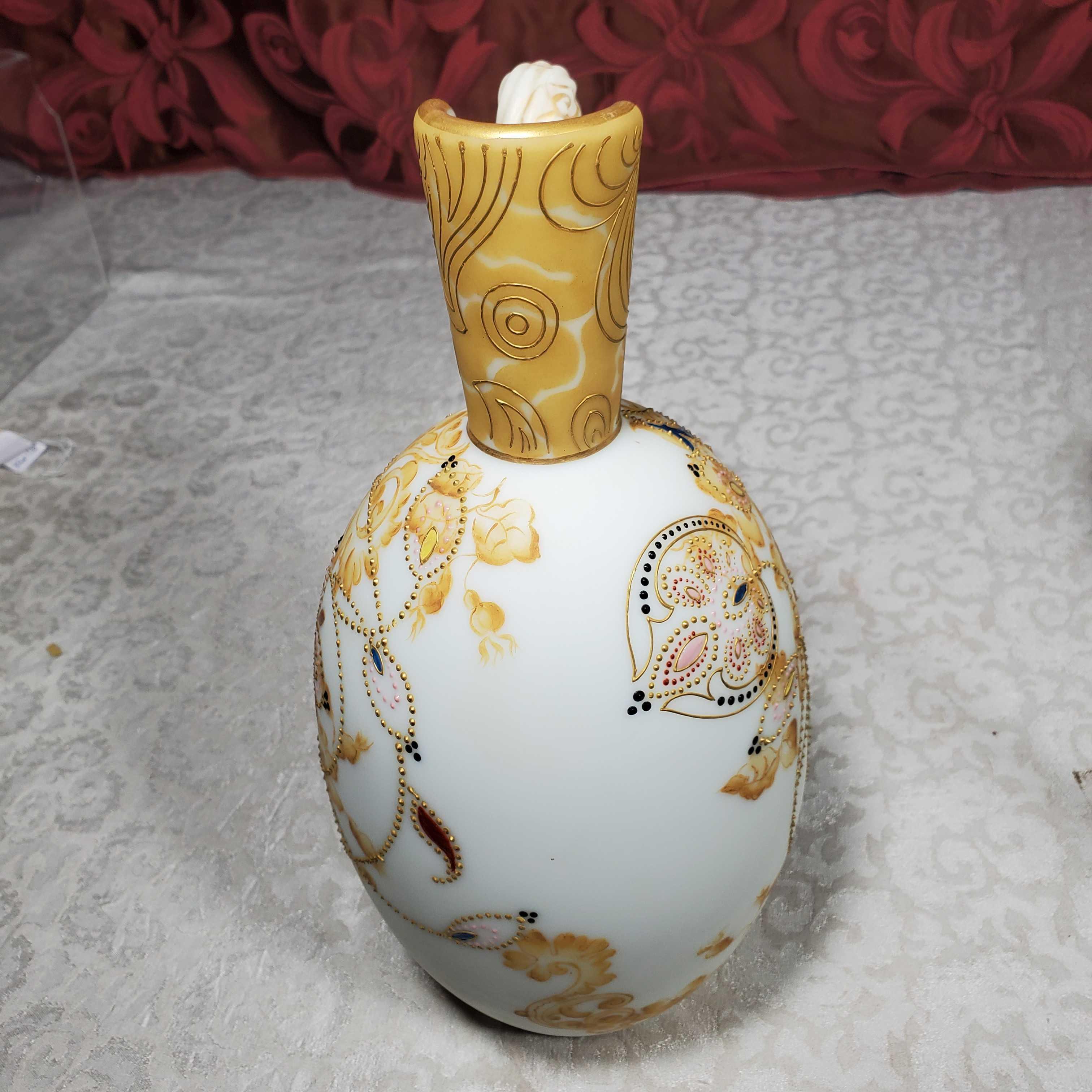 12" Mt Washington Crown Milano Ewer with Twist Handle and Jeweled Decoration