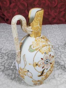 12" Mt Washington Crown Milano Ewer with Twist Handle and Jeweled Decoration