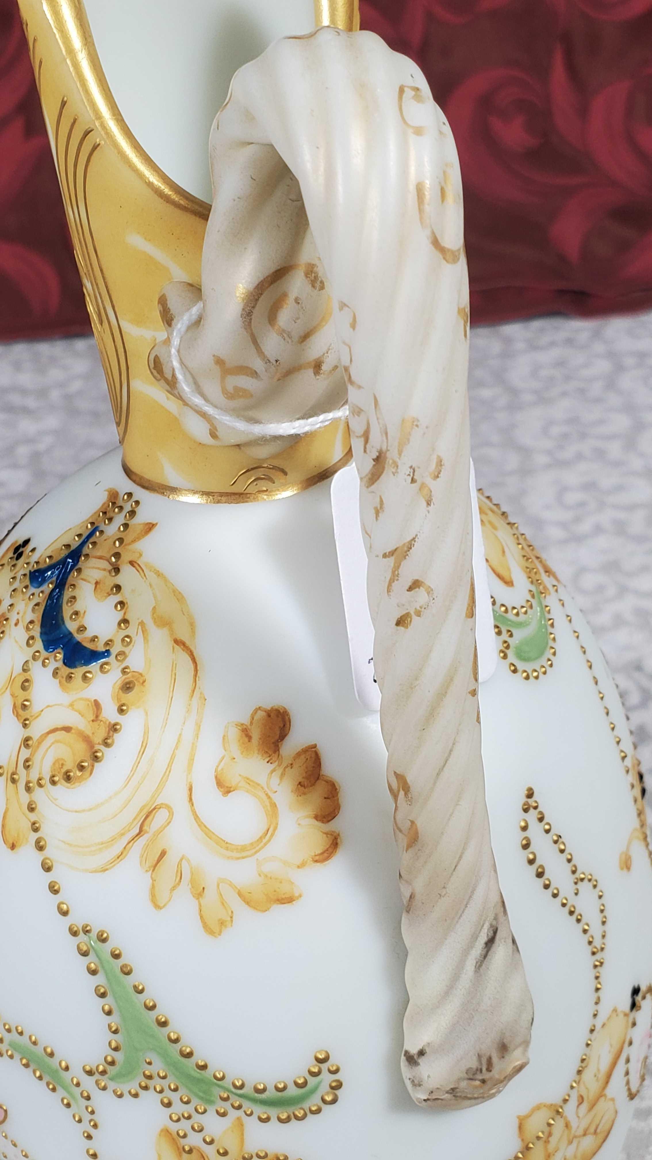 12" Mt Washington Crown Milano Ewer with Twist Handle and Jeweled Decoration