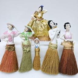 Collection Of Antique Porcelain Half Doll Vanity Brushes