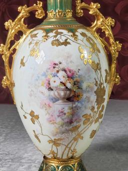 1892 Royal Crown Derby for Spaulding & Co Chicago Porcelain Vase with Gilt Handles