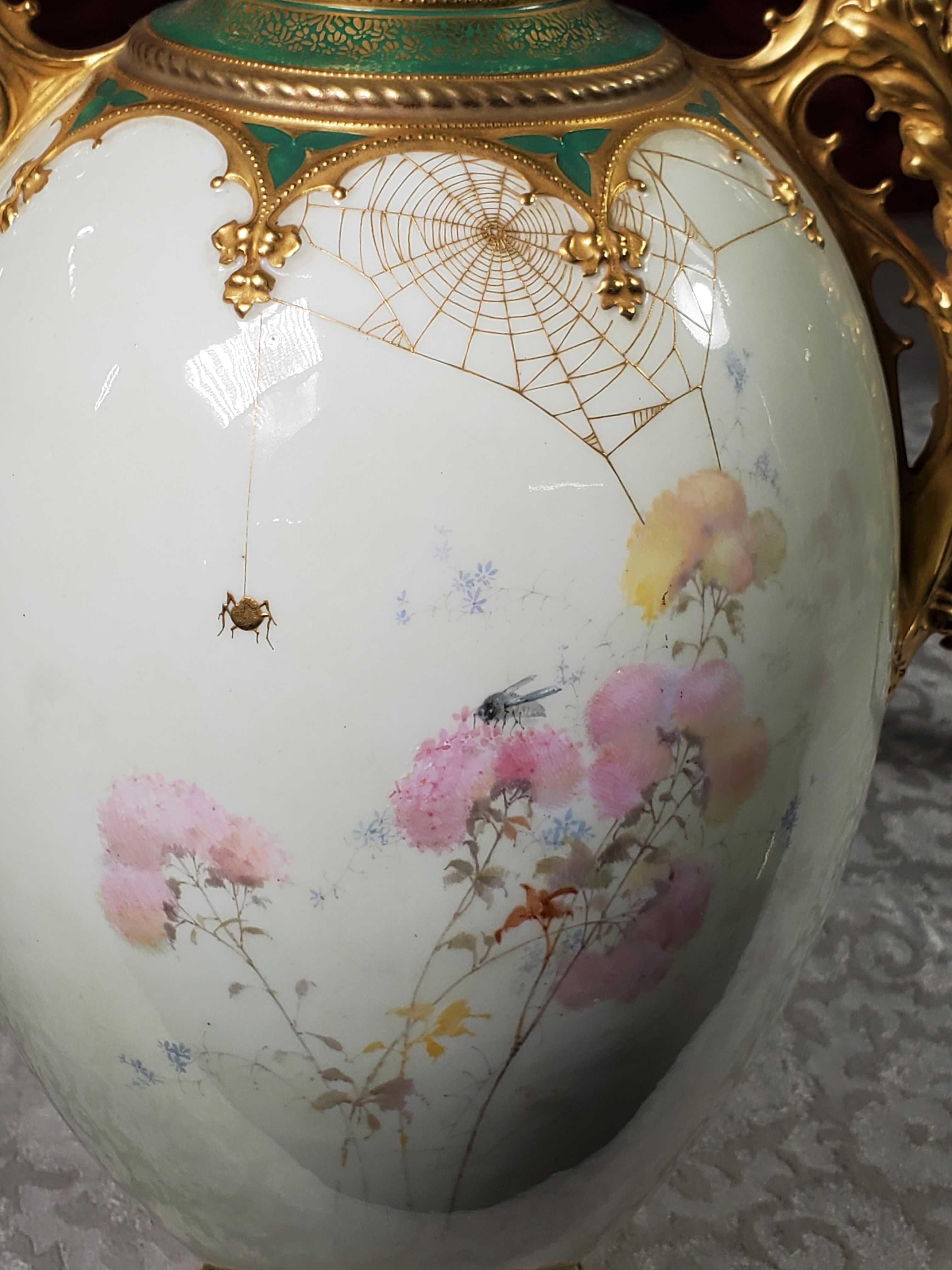 1892 Royal Crown Derby for Spaulding & Co Chicago Porcelain Vase with Gilt Handles