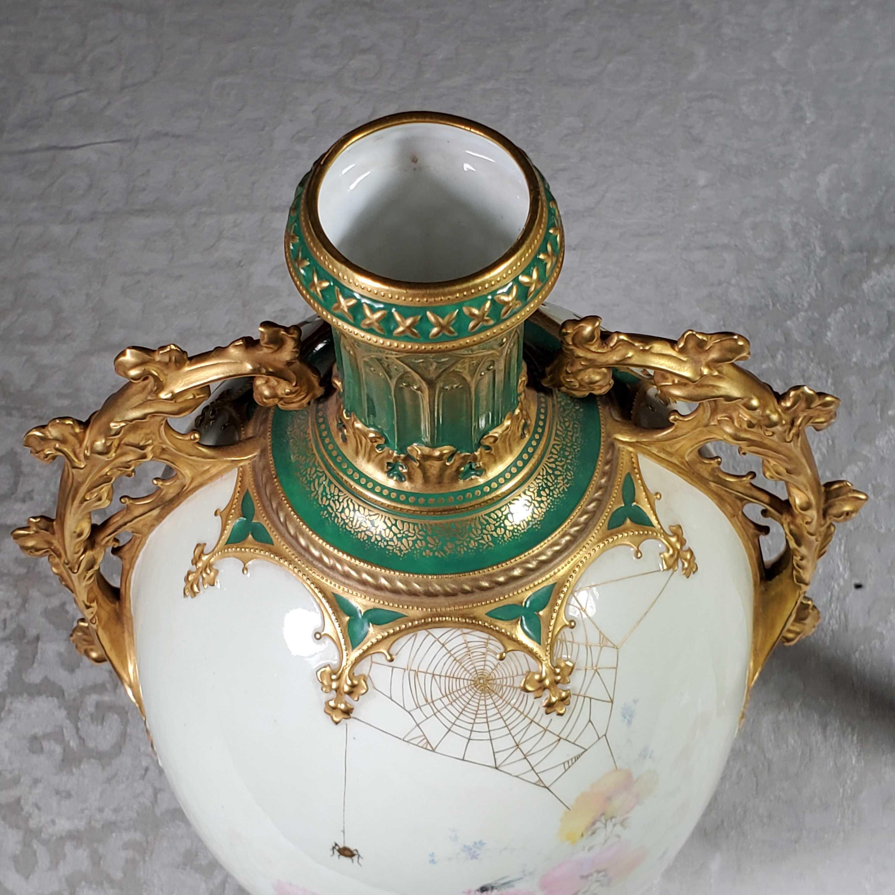 1892 Royal Crown Derby for Spaulding & Co Chicago Porcelain Vase with Gilt Handles
