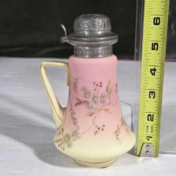 Mt. Washington Burmese Glass 6" Syrup Pitcher with Daisy Design